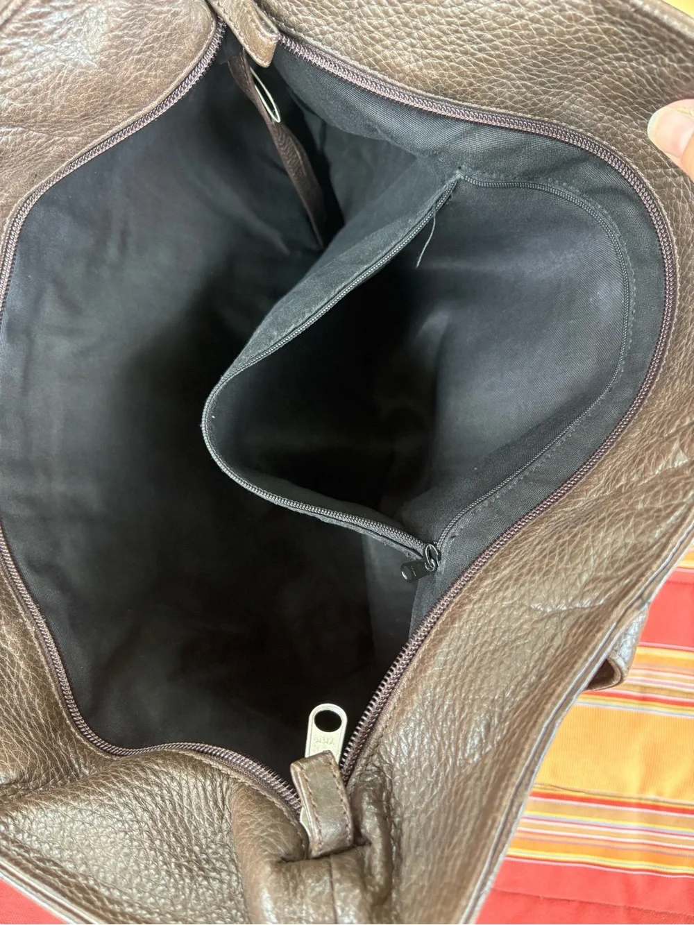 Eddie Bauer Dark Brown Pebbled Leather Messenger Tote